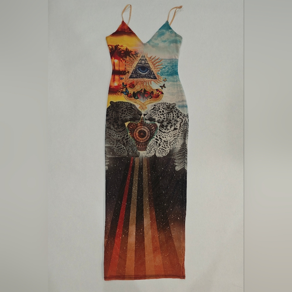 ARFM PYRAMIDS + TIGERS MAXI DRESS